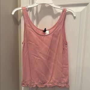 Pink Lace Trim Tank Top